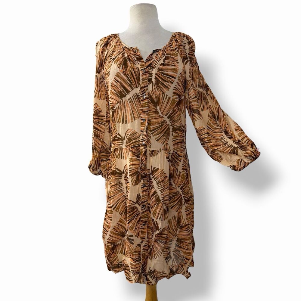 Antonelli Firenze Italian Luxury Palm Leaf Print Long Sleeve Midi Dress 8